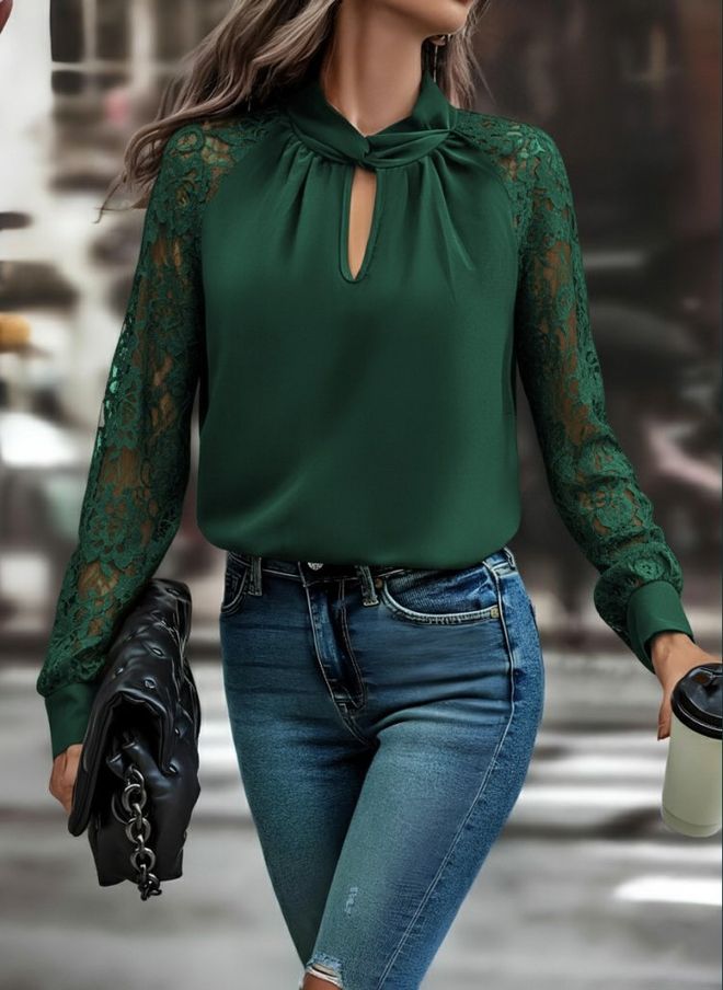 Janes Blusa Verde Elegante Formal Casual Sensual Roupas por atacado Casual