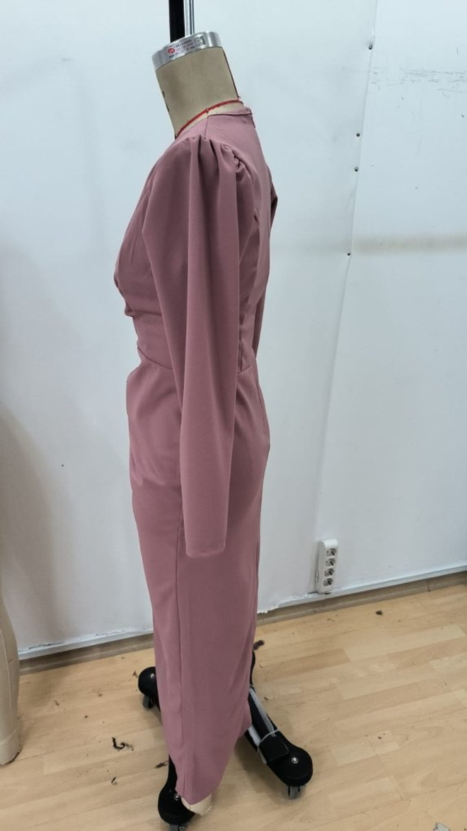 Janes Vestido Roxo Elegante Tipo Bainha Com Decote Em V E Mangas Compridas Roupas por atacado 5