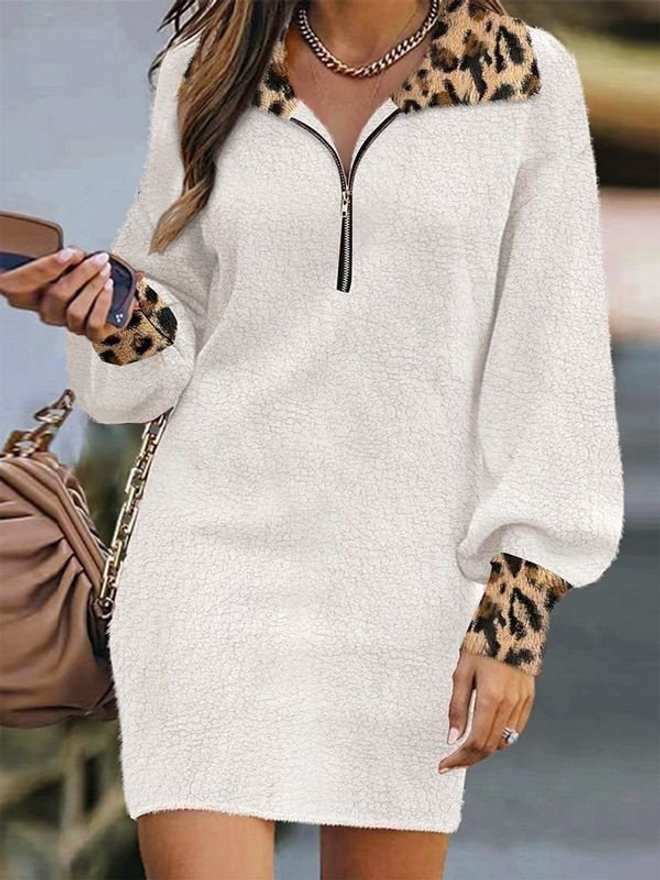 Janes Vestido Mini De Suéter Blanco Con Estampado Animal Ropa al por mayor Casual