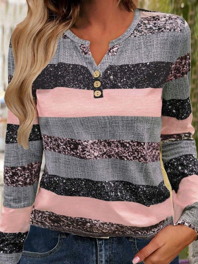 Janes Camicetta Rosa Casual Modesta Con Motivo A Righe Marmorizzato Abbigliamento all'ingrosso Modesto