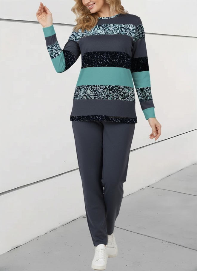 Janes جلس أزرق غير رسمي رياضات مع نقش رخامي وسهل ملابس بالجملة غير رسمي