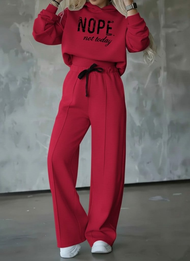 Janes Kırmızı Bol Kesim Günlük Spor Sokak Stili Seti Toptan Giyim Gündelik