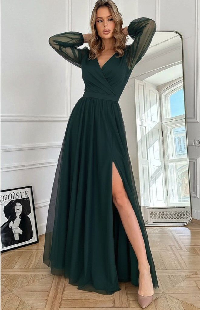 Janes Vestido Envolvente Verde Elegante Con Escote En V Y Manga Larga Ropa al por mayor Sexy