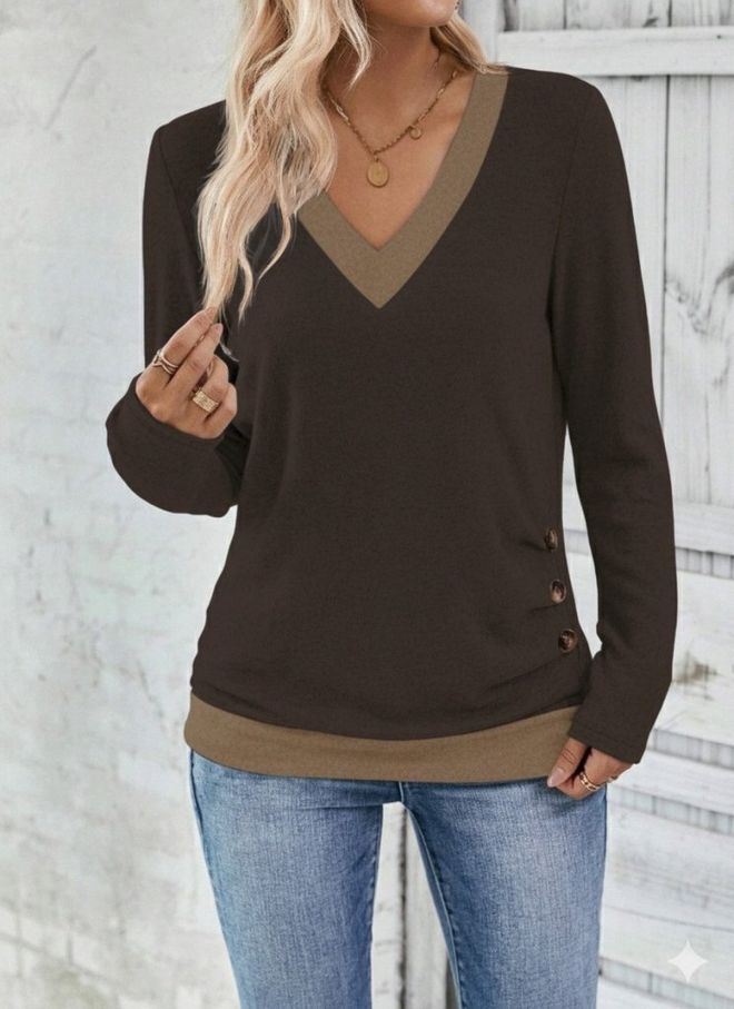 Janes Kahverengi Gündelik Zarif Bluz Toptan Giyim Gündelik