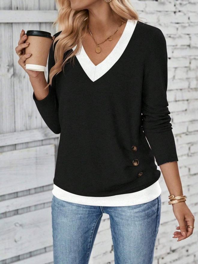 Janes Siyah Gündelik Zarif Bluz Toptan Giyim Gündelik