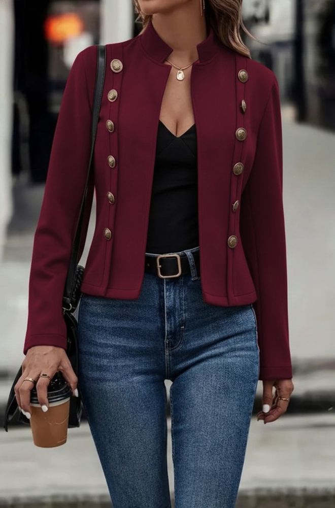 Janes Bordo Ceket Tek Düğmeli Dar Kalıp Blazer Toptan Giyim Gündelik