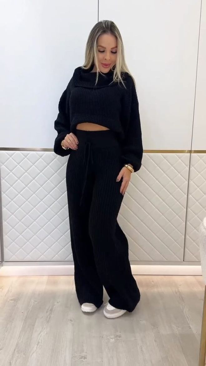 Janes Siyah Zarif Gündelik Palazzo Set Toptan Giyim Tesettür