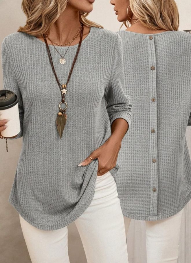 Janes Camicetta Grigia Casual Modesta Con Maniche 3/4 Abbigliamento all'ingrosso Modesto