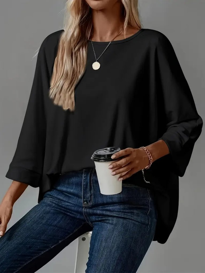 Janes Camicetta Nera Oversize Con Maniche 3/4 Dritte Abbigliamento all'ingrosso Modesto