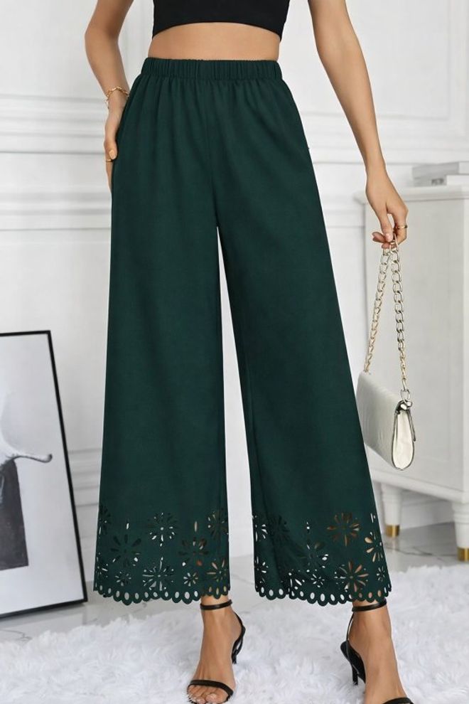 Janes Zielone Spodnie Palazzo Z Szeroką Nogawką I Średnim Stanem Hurtowa sprzedaż odzieży Casual