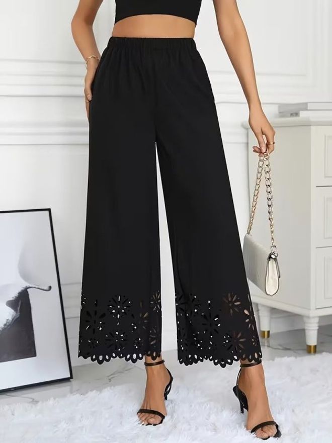 Janes Czarne Eleganckie Casualowe Spodnie Palazzo Hurtowa sprzedaż odzieży Casual