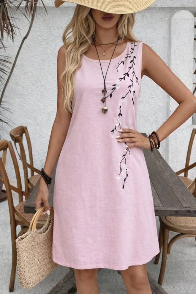 Janes Vestido Shift Floral Rosa Con Mangas Casquillo Ropa al por mayor Casual