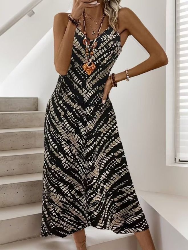 Janes Czarna Sukienka Slip Z Tie Dye Na Lato Hurtowa sprzedaż odzieży Casual