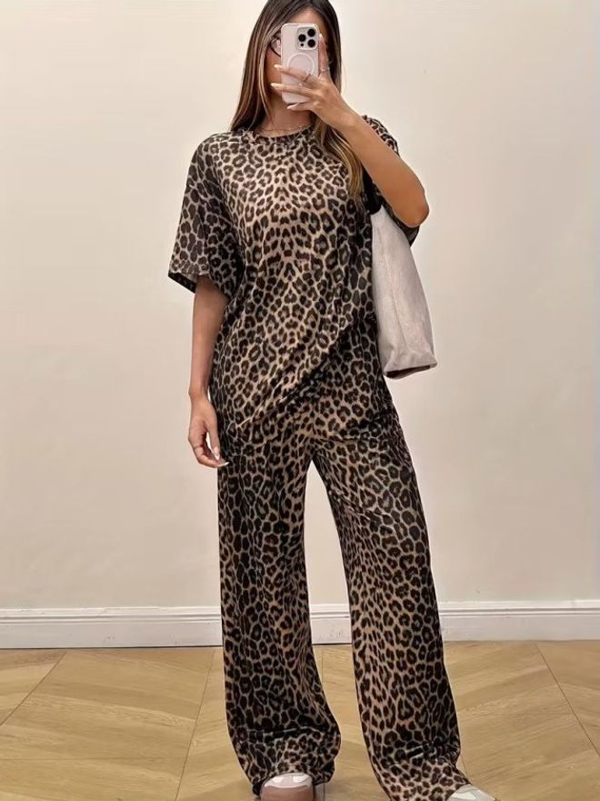 Janes Brown Leopard Print Pull On Suit Wholesale Clothing Spring