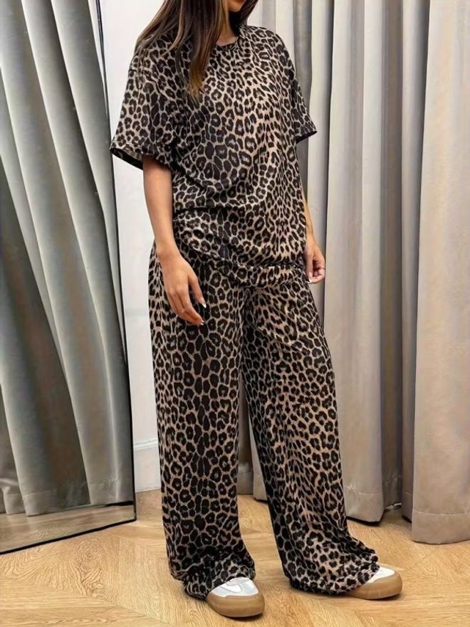 Janes Brown Leopard Print Pull On Suit Wholesale Clothing 1