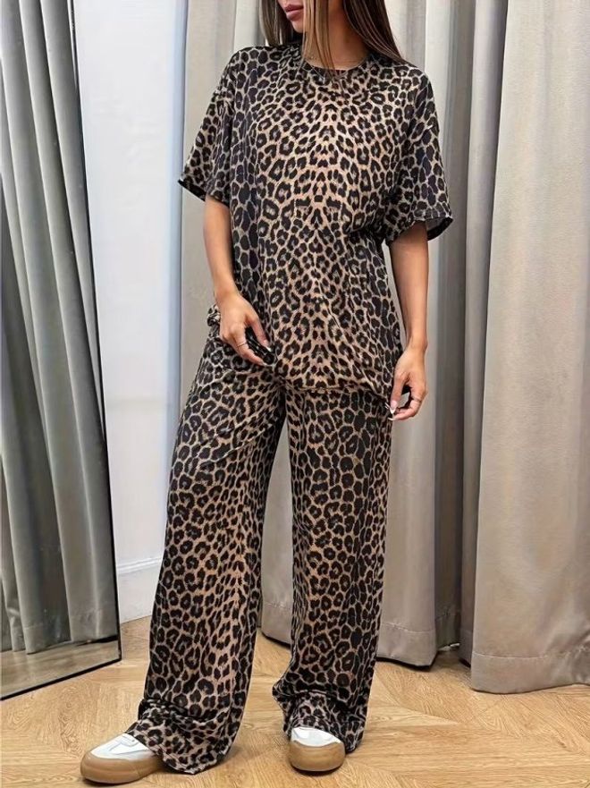 Janes Brown Leopard Print Pull On Suit Wholesale Clothing Casual