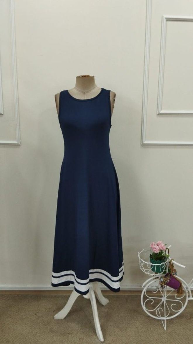 Janes Navy Blue Fit And Flare Dress Wholesale Clothing Spring