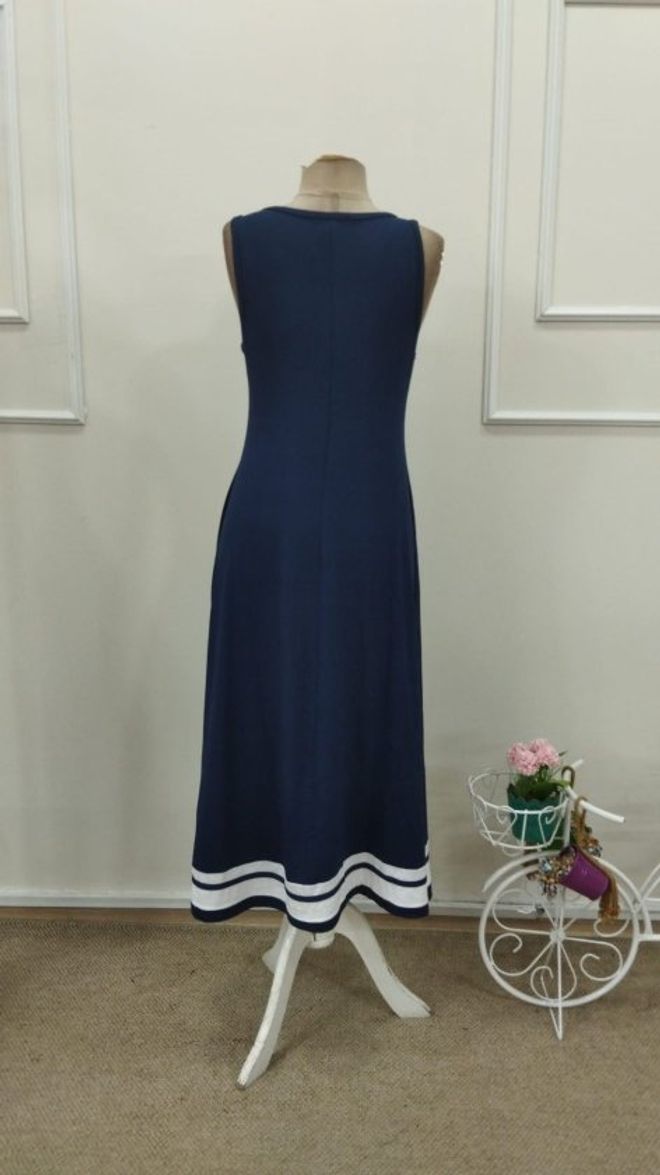 Janes Navy Blue Fit And Flare Dress Wholesale Clothing 5