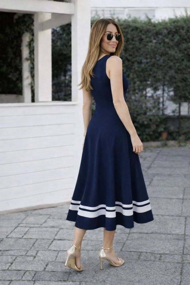Janes Navy Blue Fit And Flare Dress Wholesale Clothing Work