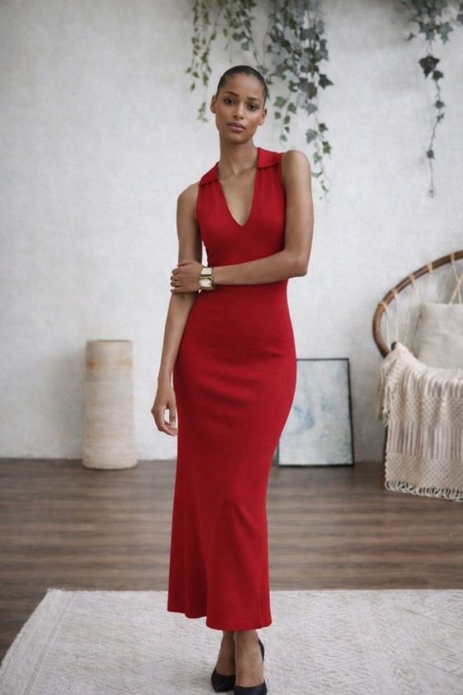 Janes Rode Glamoureuze Maxi Schede Jurk Groothandel Kleding Sexy