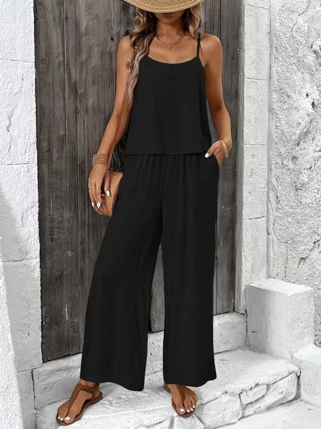 Janes Zwarte Elegante Mouwloze Tankjurk Groothandel Kleding Casual