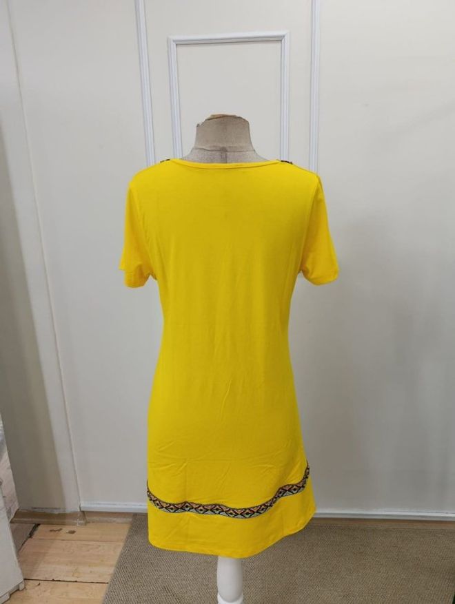 Janes Sarı Gündelik Etnik Düz Elbise V Yaka İle Toptan Giyim Etnik