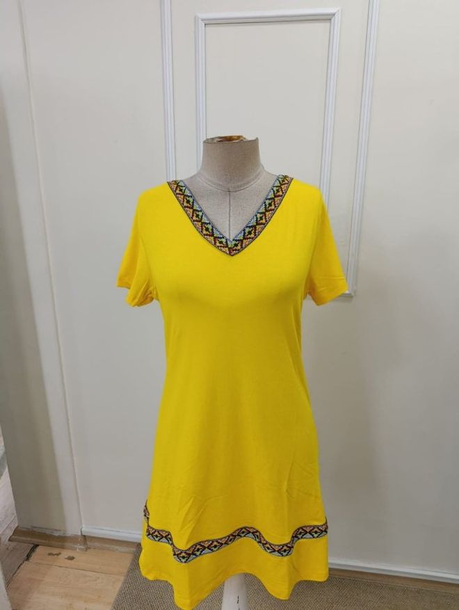 Janes Sarı Gündelik Etnik Düz Elbise V Yaka İle Toptan Giyim Bahar