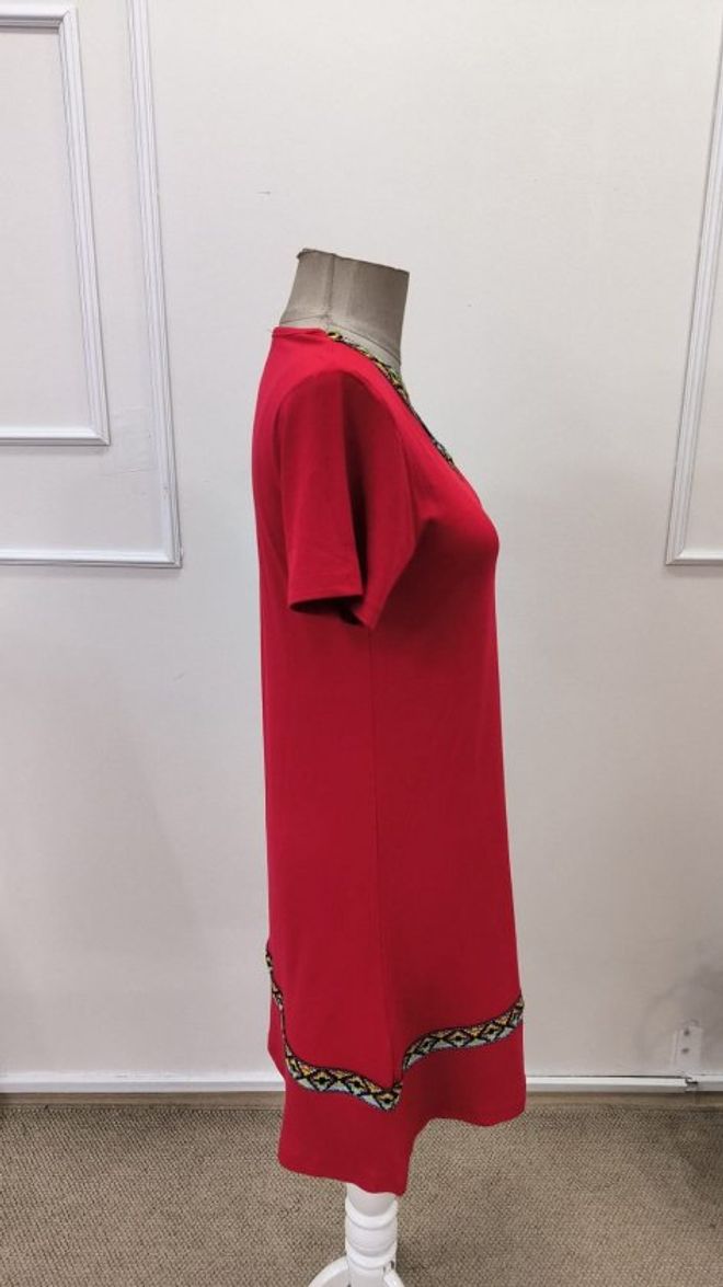 Janes Kırmızı Etnik Gündelik Düz Mini Elbise Toptan Giyim 5