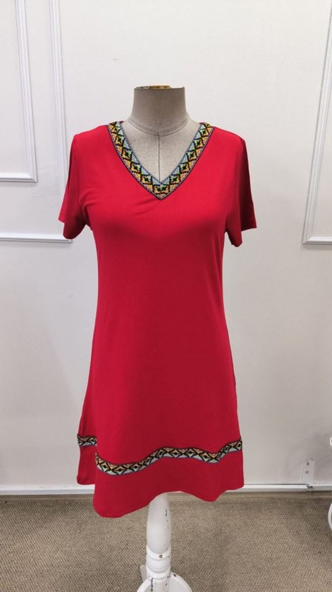Janes Kırmızı Etnik Gündelik Düz Mini Elbise Toptan Giyim Etnik