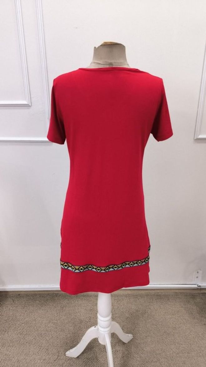 Janes Kırmızı Etnik Gündelik Düz Mini Elbise Toptan Giyim Ev Hali