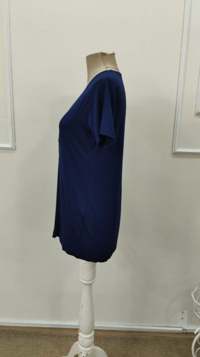 Janes Lacivert Gömlek V Yaka Kısa Kol Düğmeli Toptan Giyim İş