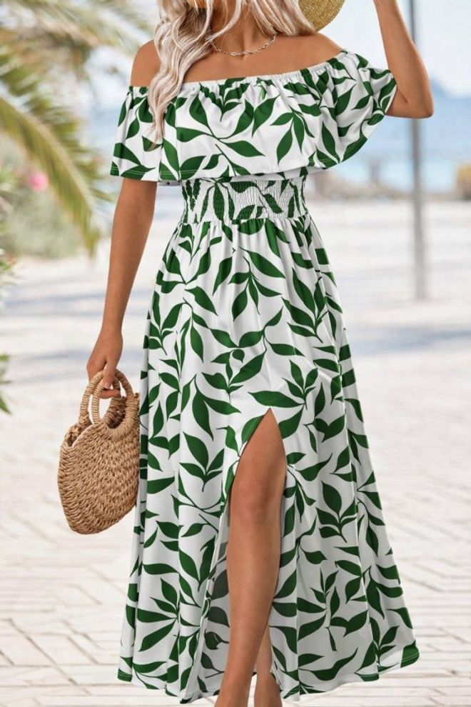 Janes Zielona Kwiatowa Sukienka Typu Fit And Flare Hurtowa sprzedaż odzieży Casual