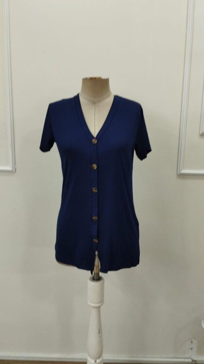 Janes Lacivert Gömlek V Yaka Kısa Kol Düğmeli Toptan Giyim Resmi