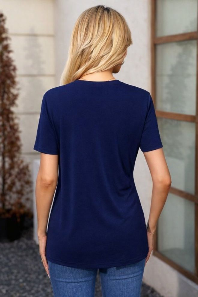 Janes Lacivert Gömlek V Yaka Kısa Kol Düğmeli Toptan Giyim Ev Hali