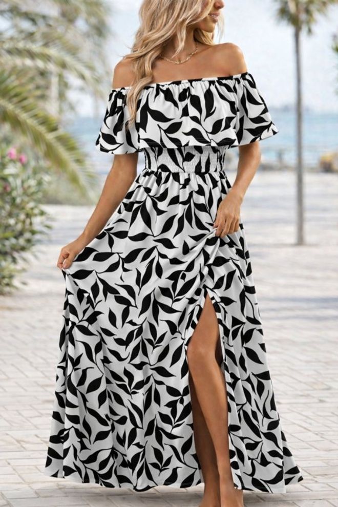 Janes Black Fit And Flare Maxi Dress With Ruffle Sleeves Wholesale Clothing Casual