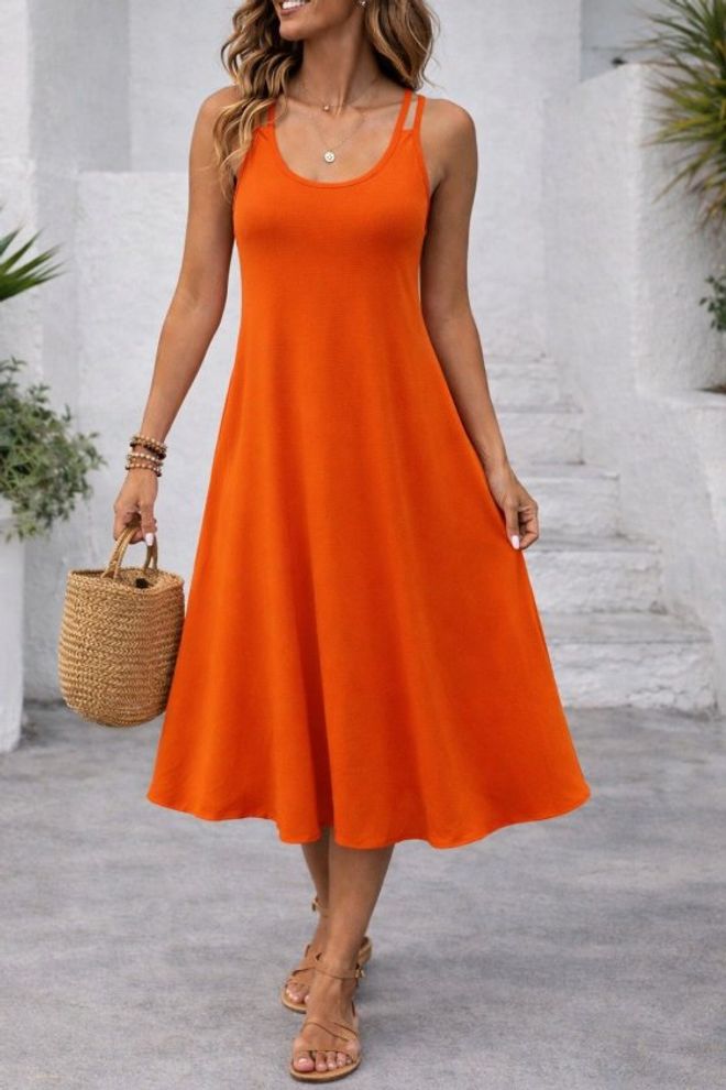 Janes Оранџ Хаљина Неформална Фит Анд Флэр Велепродаја одеће Неформалан