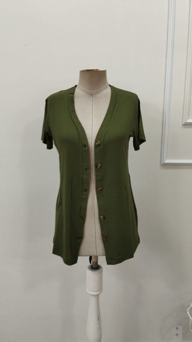 Janes Yeşil Zarif Gündelik Düğmeli V Yaka Gömlek Toptan Giyim Bahar