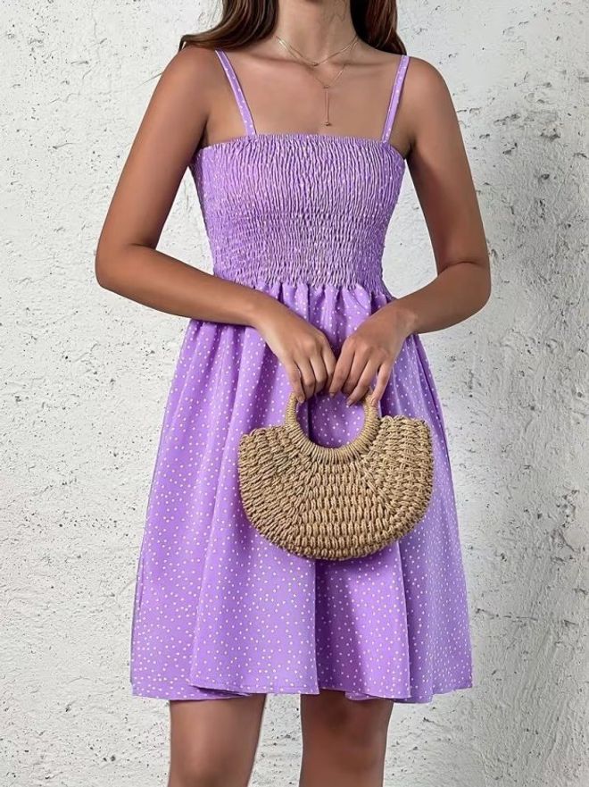 Janes Mor Puantiye Fit & Flare Elbise Toptan Giyim Gündelik