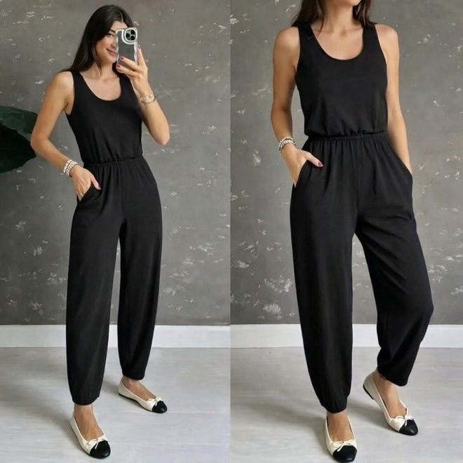Janes Tuta Intera Nera Senza Maniche Casual Elegante Romper Abbigliamento all'ingrosso Casuale