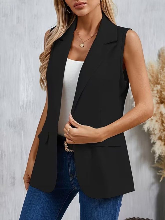 Janes Geacă Neagră Sacou Cu Un Rând De Nasturi Îmbrăcăminte cu ridicata Casual