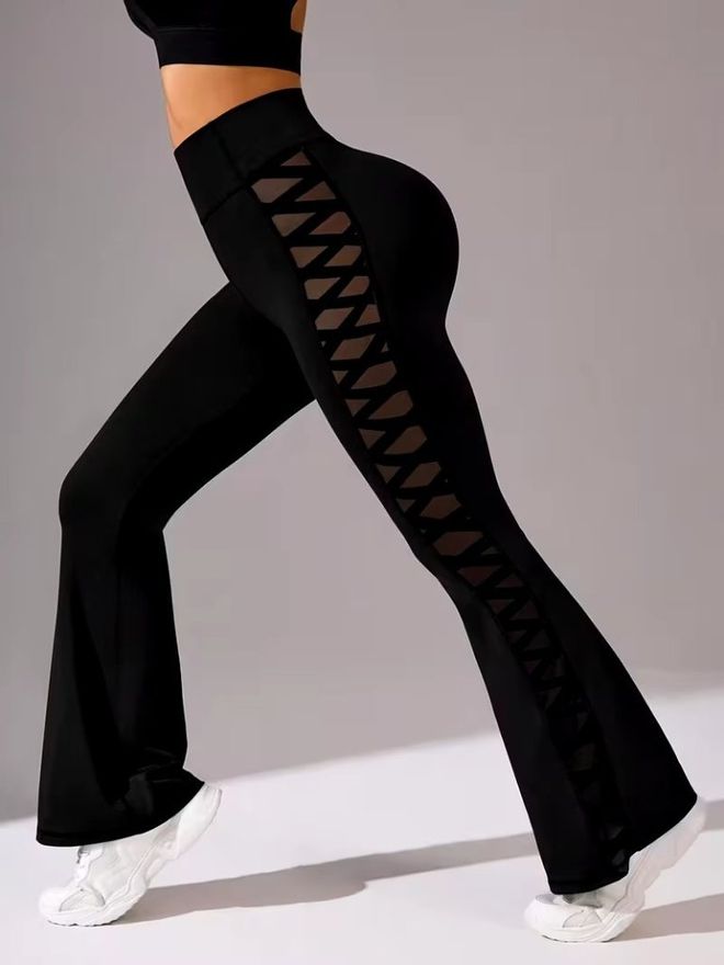 Janes Siyah Tayt Spor Giyim Seksi Yüksek Bel İspanyol Paça Uzun Toptan Giyim Spor Giyim