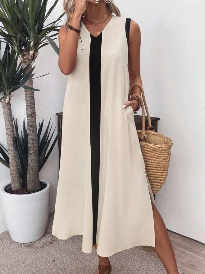 Janes Vestido Ecru Línea A Con Escote En V Y Mangas Cap Ropa al por mayor Casual