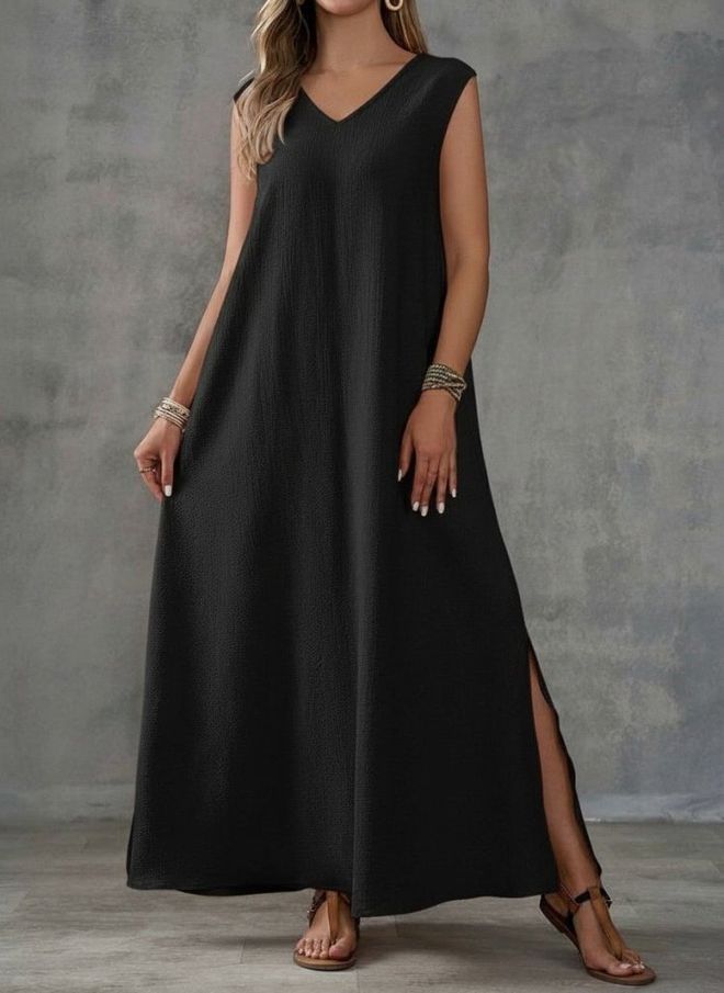 Janes Vestido Preto Linha A Com Decote Em V E Comprimento Até Ao Chão Com Mangas Japonesas Roupas por atacado Modesto