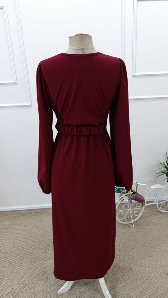 Janes Claret Red Elegant Wrap Dress With V Neck Wholesale Clothing Formal