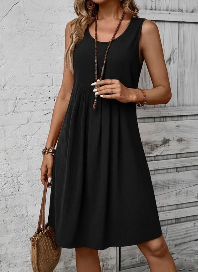 Janes Vestido Negro Línea A Con Mangas Casquillo Ropa al por mayor Casual