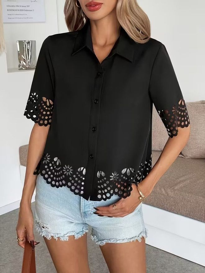 Janes Црна Блуза Са Рол крагном И Пола Рукавима Велепродаја одеће Неформалан