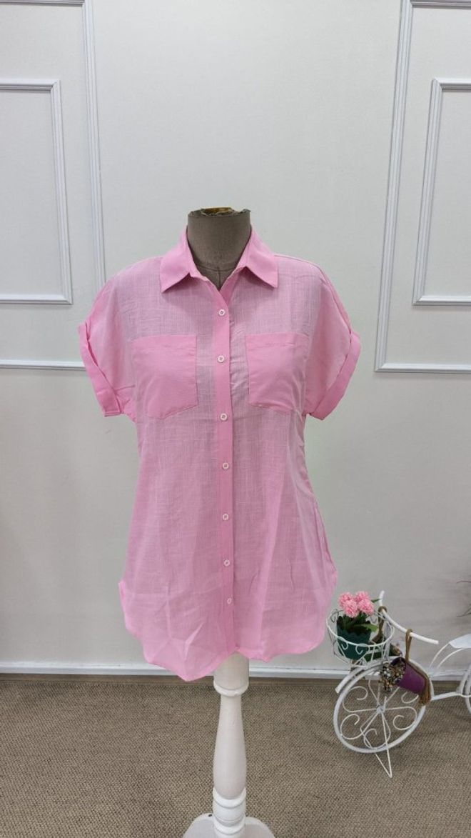 Janes Pink Casual Elegant Shirt With Polo Neck Wholesale Clothing 5