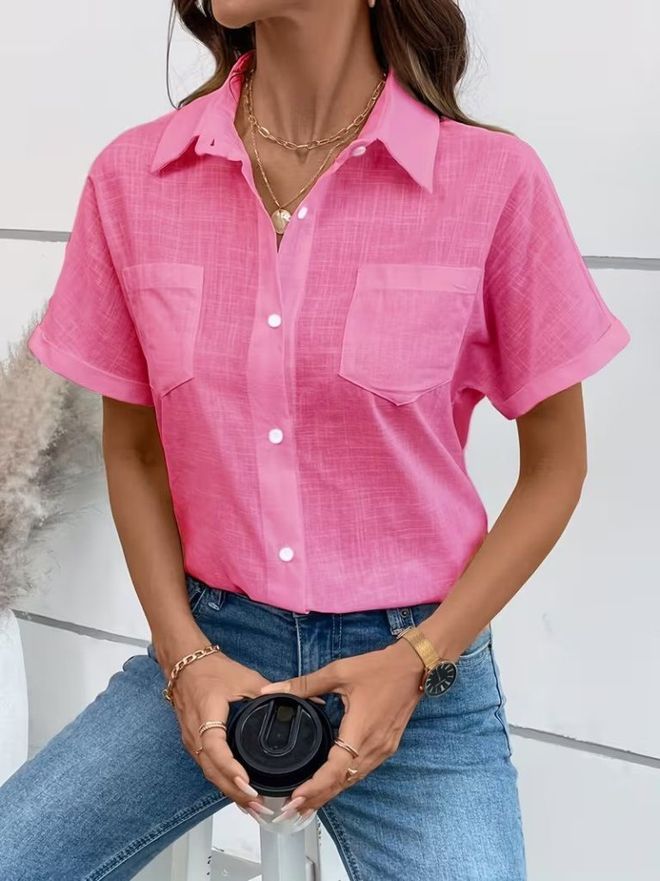 Janes Różowa Casual Elegancka Koszula Z Kołnierzykiem Polo Hurtowa sprzedaż odzieży Casual