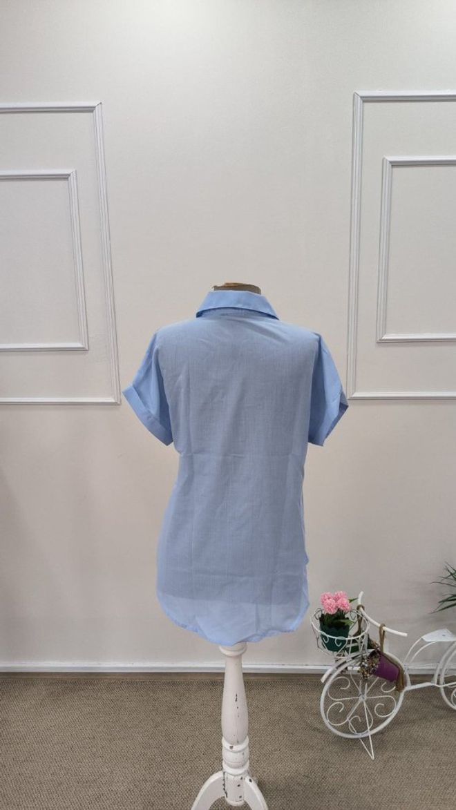Janes Blue Casual Buttoned V Neck Shirt Wholesale Clothing 5