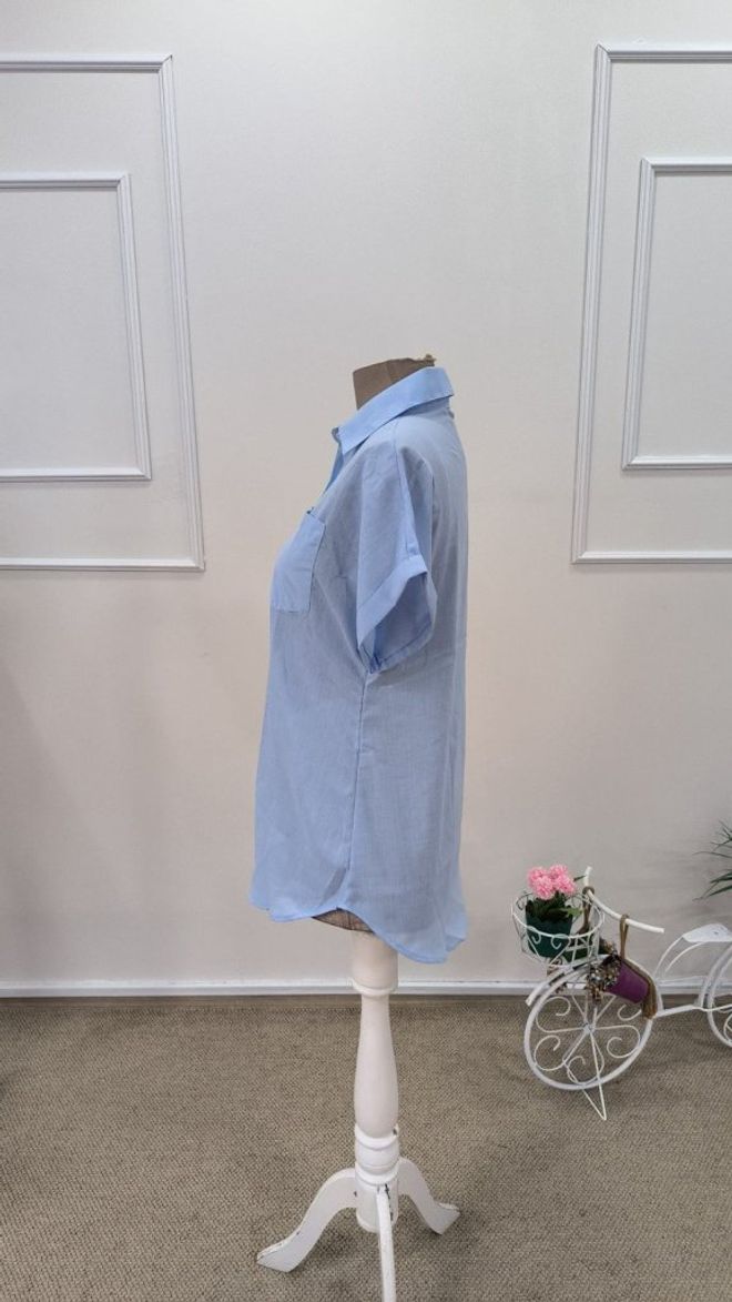Janes Blue Casual Buttoned V Neck Shirt Wholesale Clothing Work